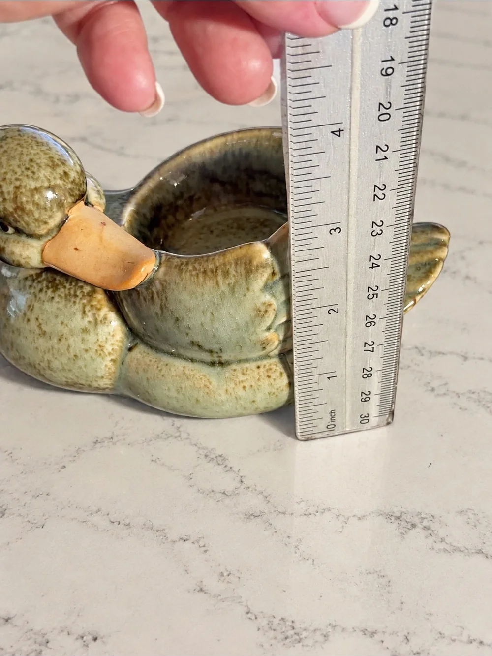 Ceramic Duck Candle Holder Green Brown Glazed Farmhouse Decor